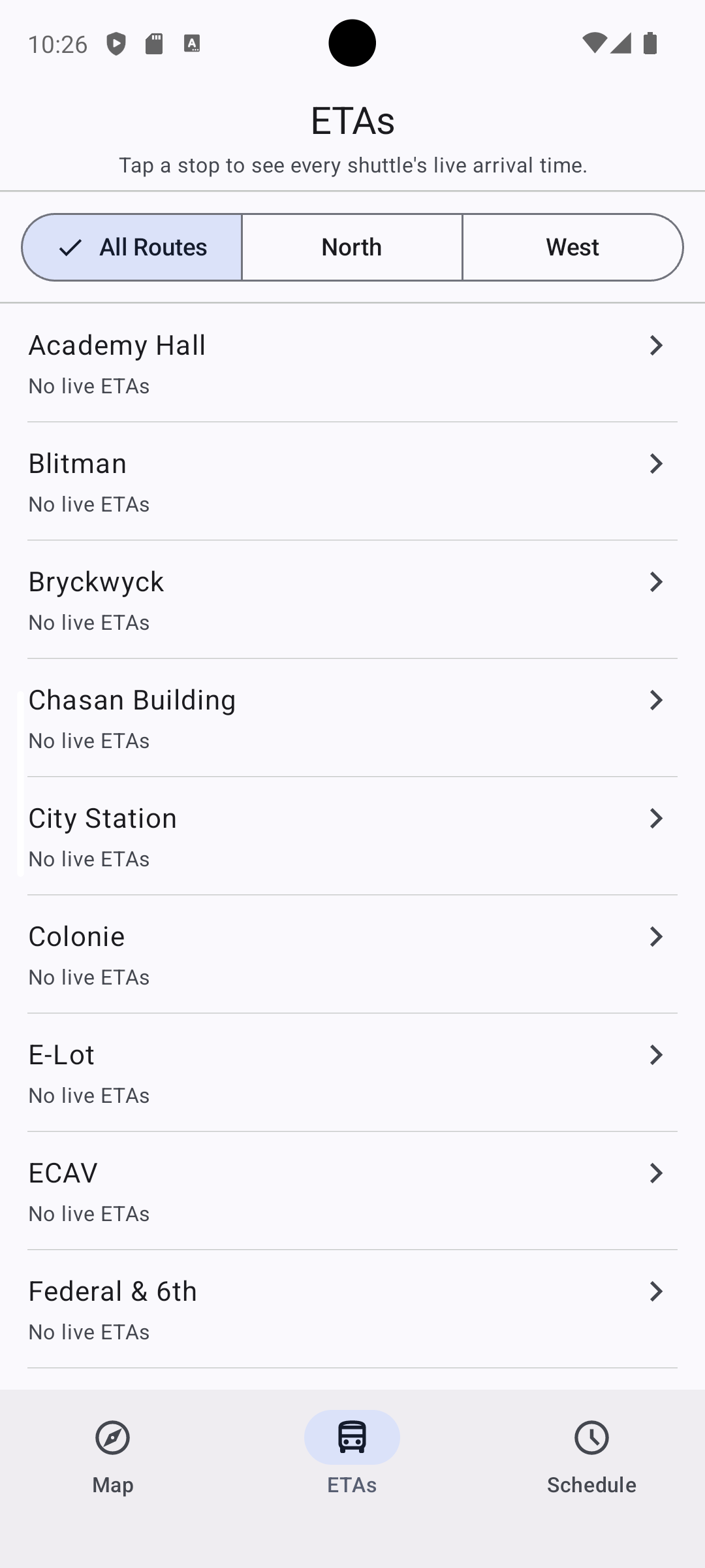 ETAs Screen