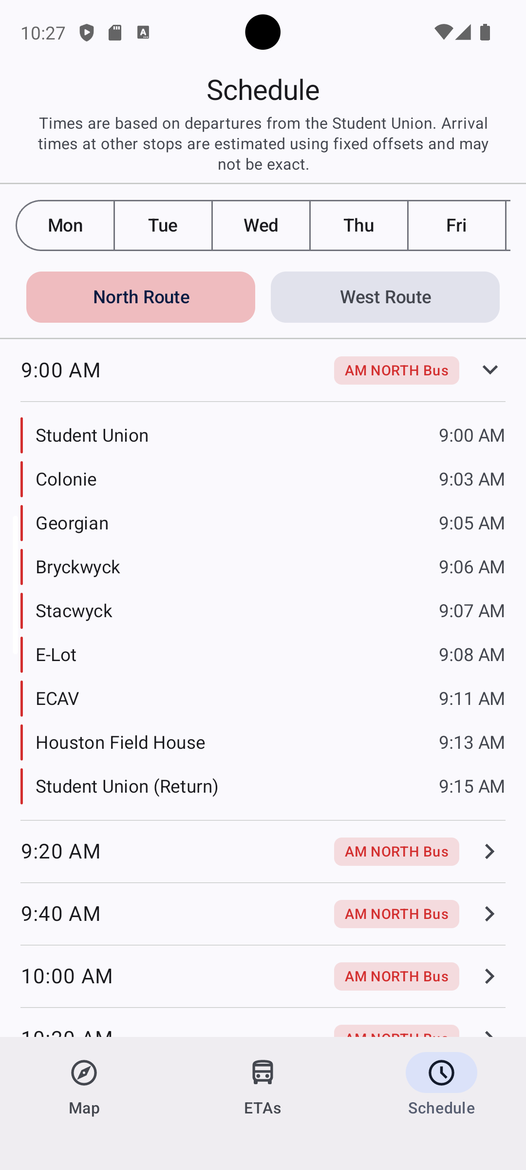 Schedule Screen